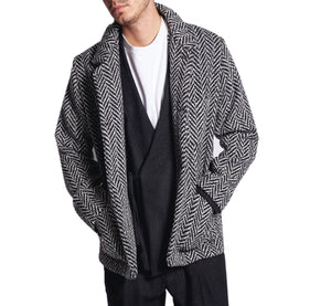 MEN'S SHIRT-JACKET FISHBONE BLACK&WHITE