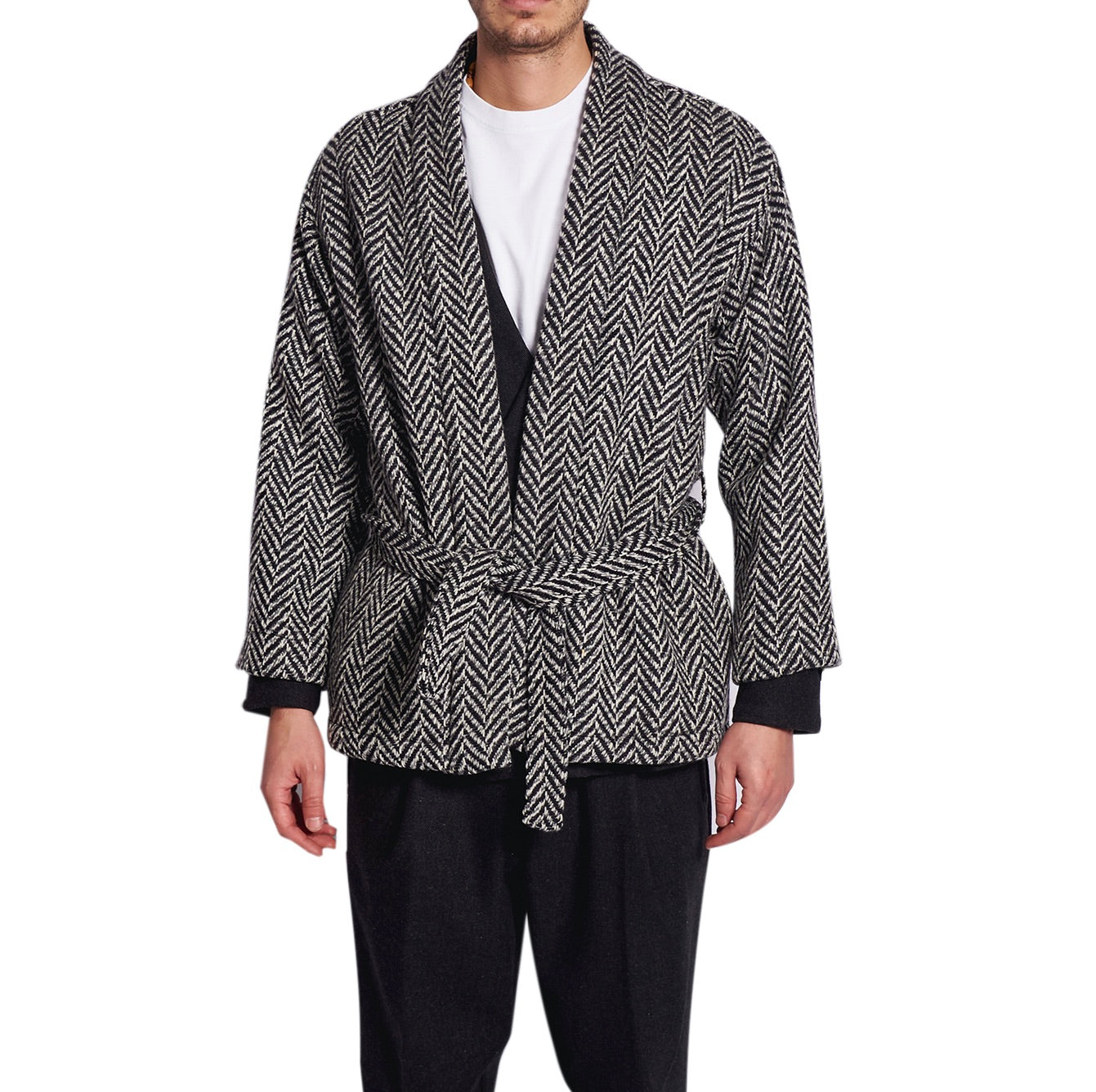 MEN'S KIMO-JACKET FISHBONE BLACK&WHITE